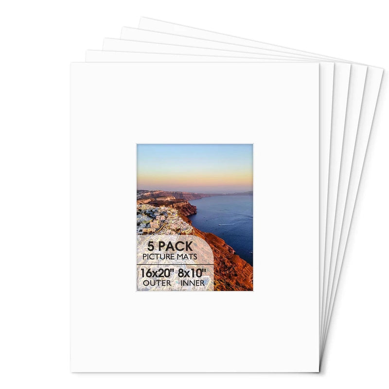 5 Pack 16x20 White Picture Mat Boards White Core Acid-Free Bevel Cut Picture Model