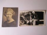 Antique Snapshot Photo 1920s Flapper Girl Portrait And Sat On Car Running Board Model