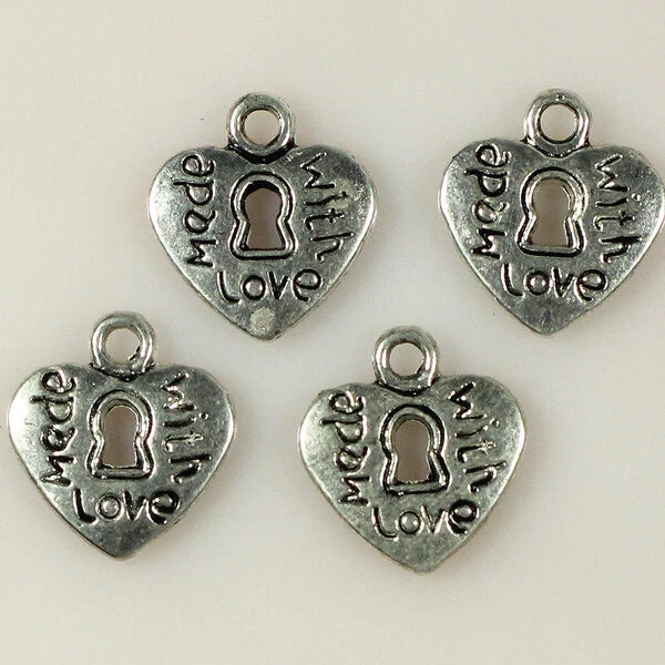 50pcs/lot Antique Silver Charms Heart Shape Pendants for DIY Jewelry Making Charms