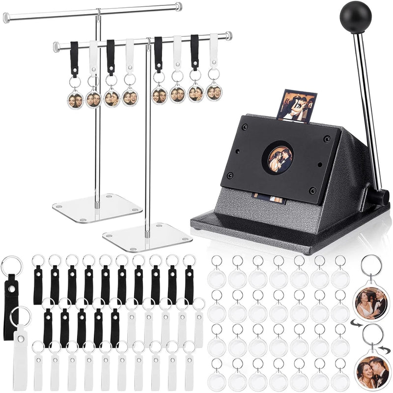 63 Pcs Photo Booth Keychain Station DIY Kit Bulk 35Mm Circle Cutter 30 Double Si Model