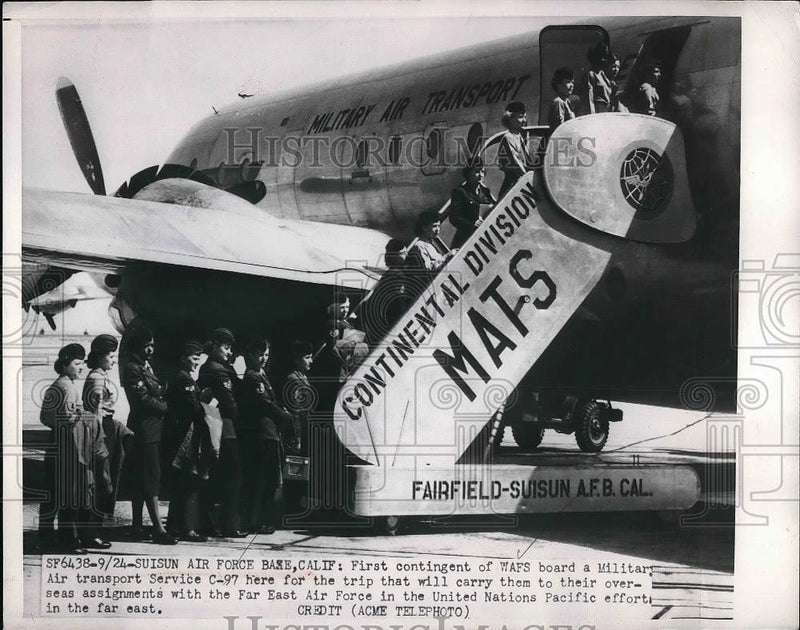 1950 Press Photo WAFS board military transport at Suisun AFB in Calif. Model