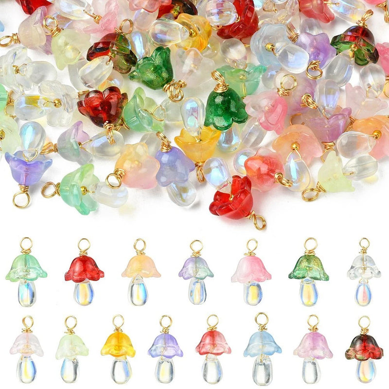 60pcs Mushroom Charms Pendant Transparent Mushroom Glass Pendants for Jewelry Charms
