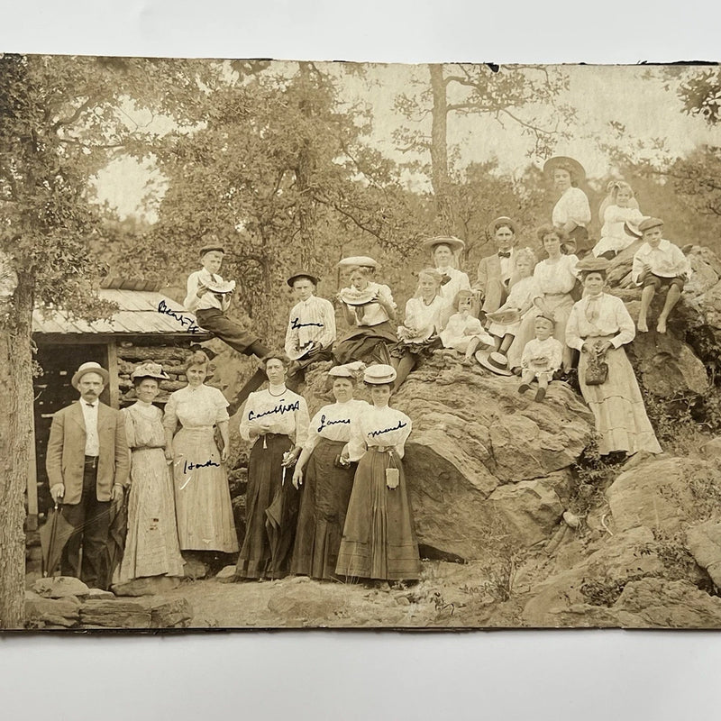 Antique Group Photograph On Board Outside Men Women Children Eating Watermelon Model