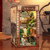 DIY Book Nook Kit LED Wooden 3D Puzzle Japanese Garden Bookshelf Insert Gift Model