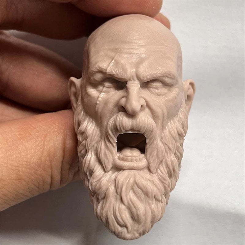 1/6 Scale Unpainted War God Man Roar Head Carving Sculpt Model Toys Model