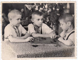 1956 Checkers Board game Kids Toys Cute young boys Gaze Russian vintage photo Model
