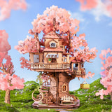 Sakura Tree House DIY Puzzle - 3D Wooden Model Kit for Adults Teens Gift Model