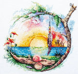Cross stitch kit - Sunny paradise 25x25cm White Aida 14ct needlepoint kit Model