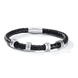 Personalized Black Braided Rope Mens Leather Bracelet Custom Beads Engraved Name Charms
