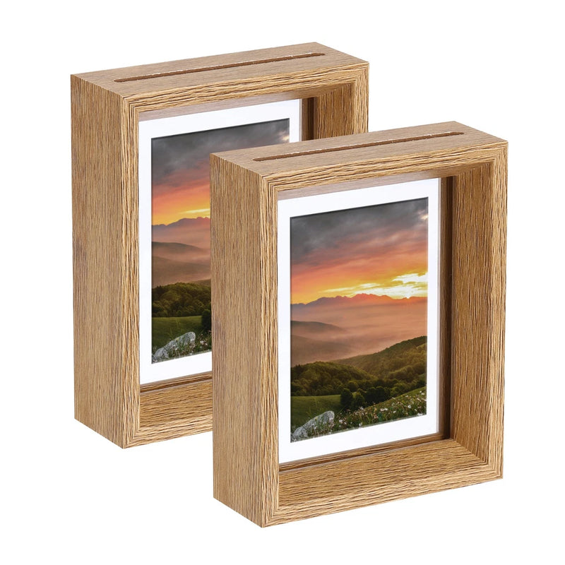 2Pcs Floating Frame, 5 x 4 Inch Wood Picture Frame, Wood Tone Model