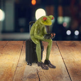 5.5"H Frog Sitting on Suitcase Figurine Ornament Home Decor Unique Gift Model