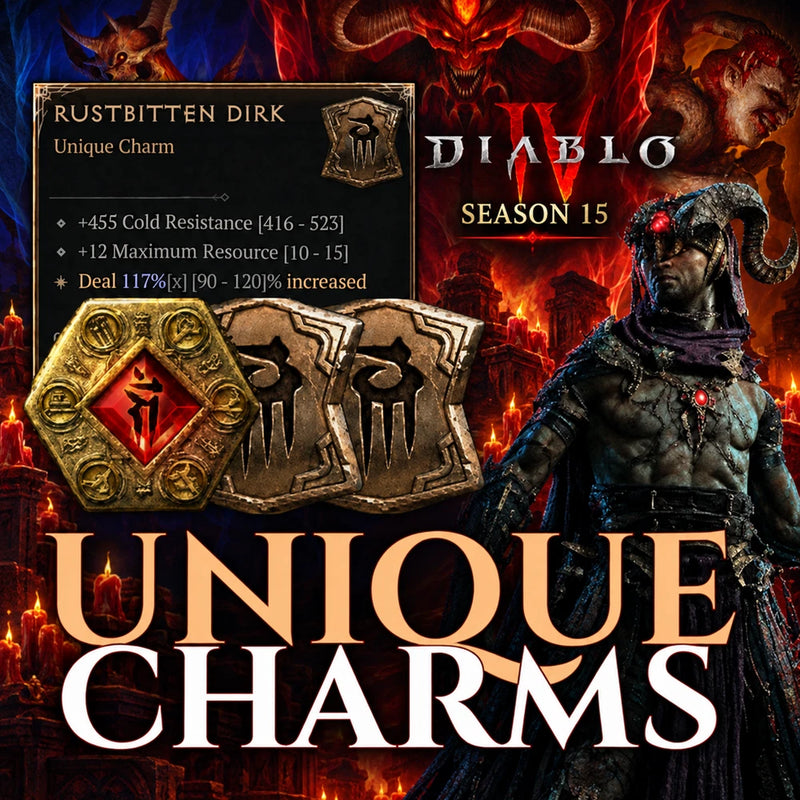 ??Diablo 4??UNIQUE CHARMS TALISMANS SEAL??Rustbitten??Season 15 Hell's Legacy Charms