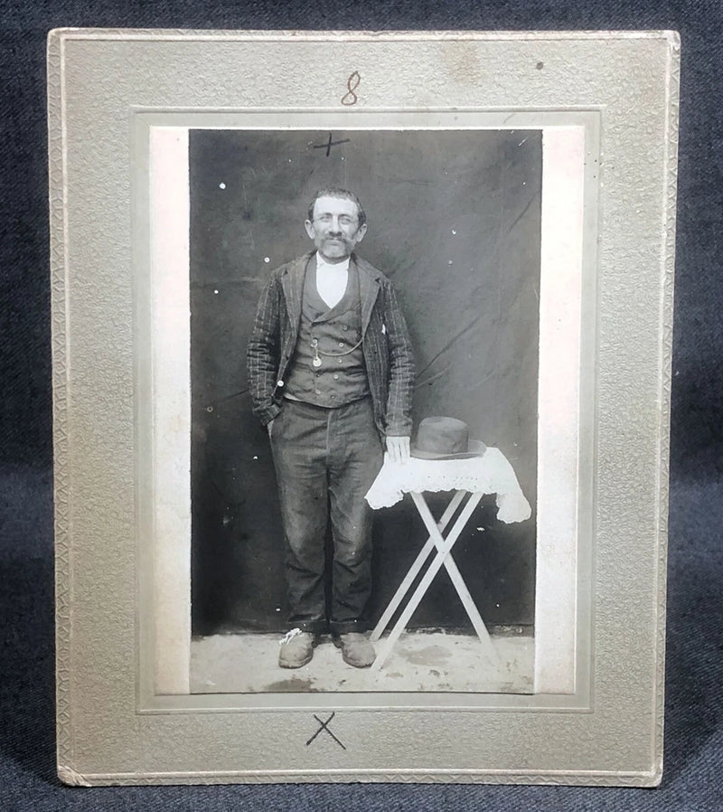 Older Man Portrait Hat on Table Board Mounted Albumen Photograph Picture Model