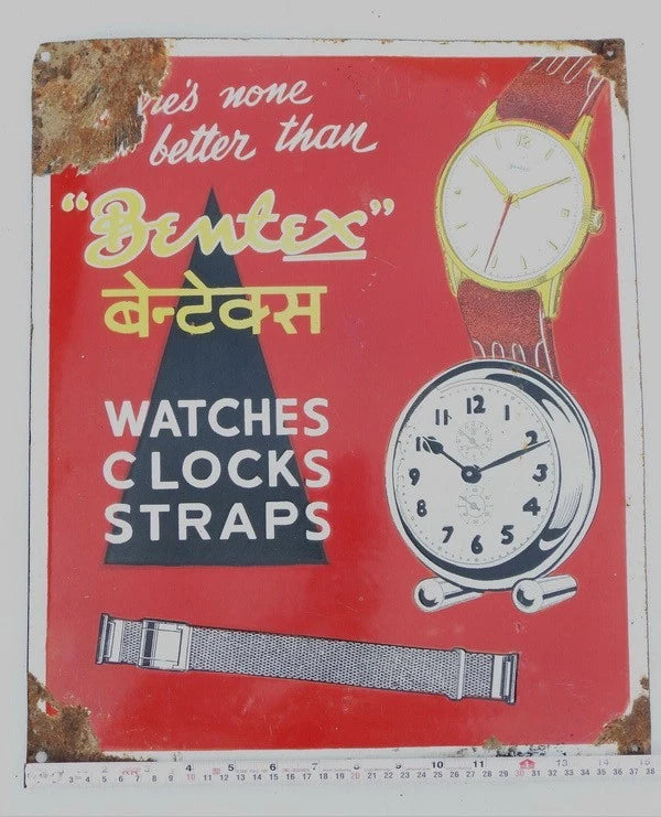 VINTAGE BENTEX WATCH CLOCKS STRAPS PHOTO ADVERTISING ENAMEL PORCELAIN SIGN BOARD Model