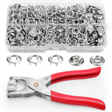 100 Sets 402 PCS 9.5mm Silver Hollow Metal Snap Buttons With Pliers Tool Model