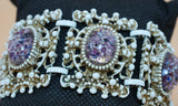 Vintage DIY Kit Bracelet White Enamel Filigree Purple Confetti Cabochons Model