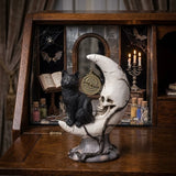 Black Cat on Skull Moon Statuette Mini 7.3" Gothic Desk Decor & Alchemy Display Model
