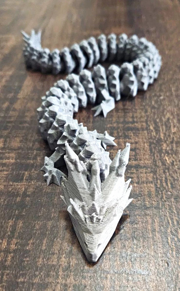 16" Articulating Silver Dragon ¨C 3D Printed Fantasy Desk & Display Figure Model