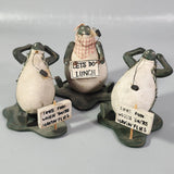 Frog Figurines Country Decor 3pc Wooden Set Lets Do Lunch Time Flies Humor VTG Model