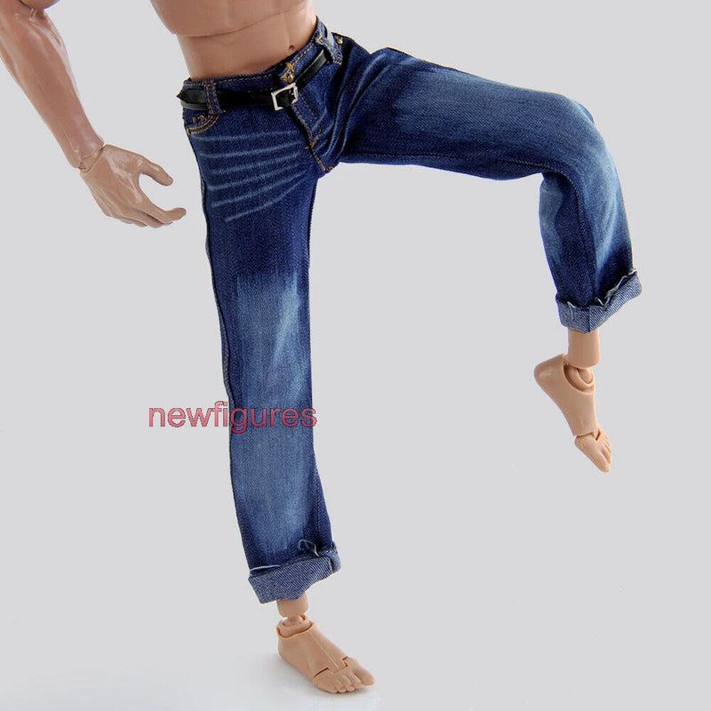1/6 Jeans Pants Trousers Belt Clothes Model For 12'' Male HT Action Figure Doll Model