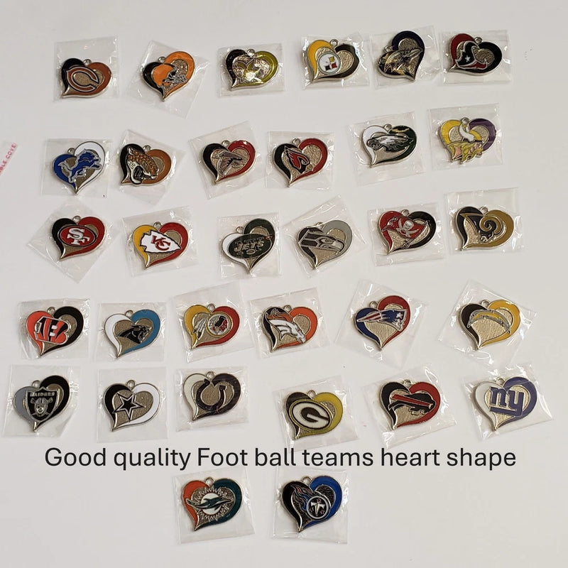Sale lot of 2 to 5 pc mixed Heart shape enamel charms of NFL 32 football teams Charms