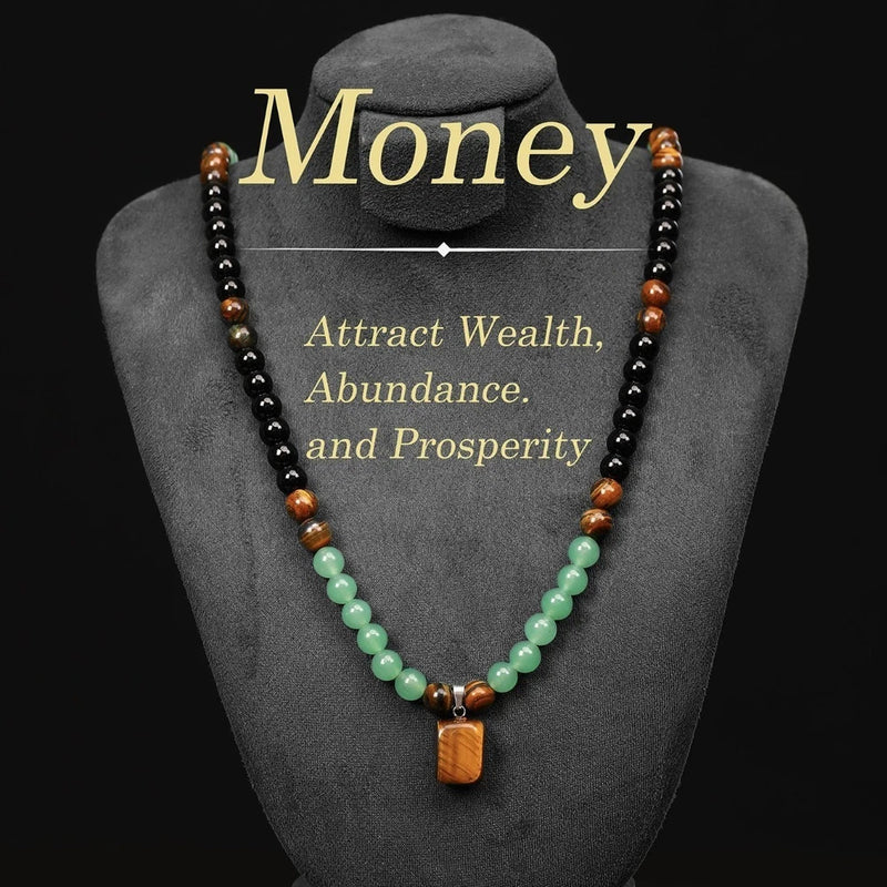 28in Tiger eye Aventurine Beaded Long Necklace Healing Wealth Abundance Attracts Charms