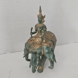 Hindu Deity On Three Headed Elephant Resin Statue Green Gold Thai Figurine Decor Model