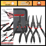 Heavy Duty 4PC Snap Ring Pliers Set - 7 Inch Circlip Tool Kit for Mechanics Model