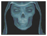 Cross Stitch Pattern by Florashell - Blue Skull with Hood Model