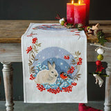 Vervaco counted cross stitch kit tablechloth "Schneehase und Dompfaff", 32x84cm, Model