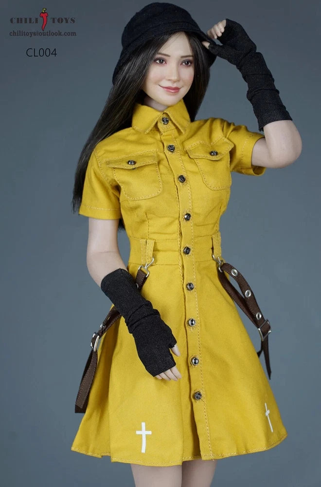 1/6 Scale Female Short Work Dress With Buttons Model For 12" Action Figure Body Model