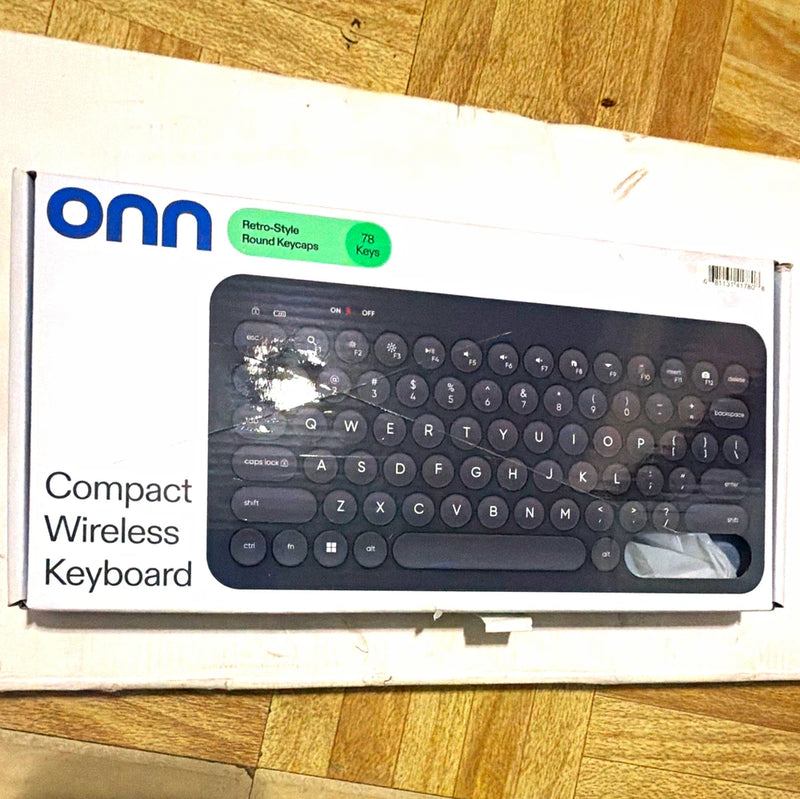 onn. Compact Wireless Keyboard Retro Round Keycaps Black English QWERTY Model