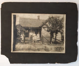 Antique Photo on Board of Family Standing in Front of Their House Behind Fence Model