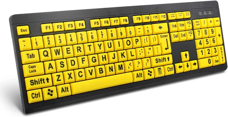 BOOGIIO Large Print Wired USB Computer Keyboard Yellow Black Low Vision Model