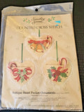 1985-CANDAMAR COUNTED CROSS STITCH ANTIQUE HEART POCKET ORNAMENTS KIT 50179 Model