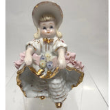 Vintage Josef Original Figurine Pink Ruffle Dress Gold Trim Porcelain Model