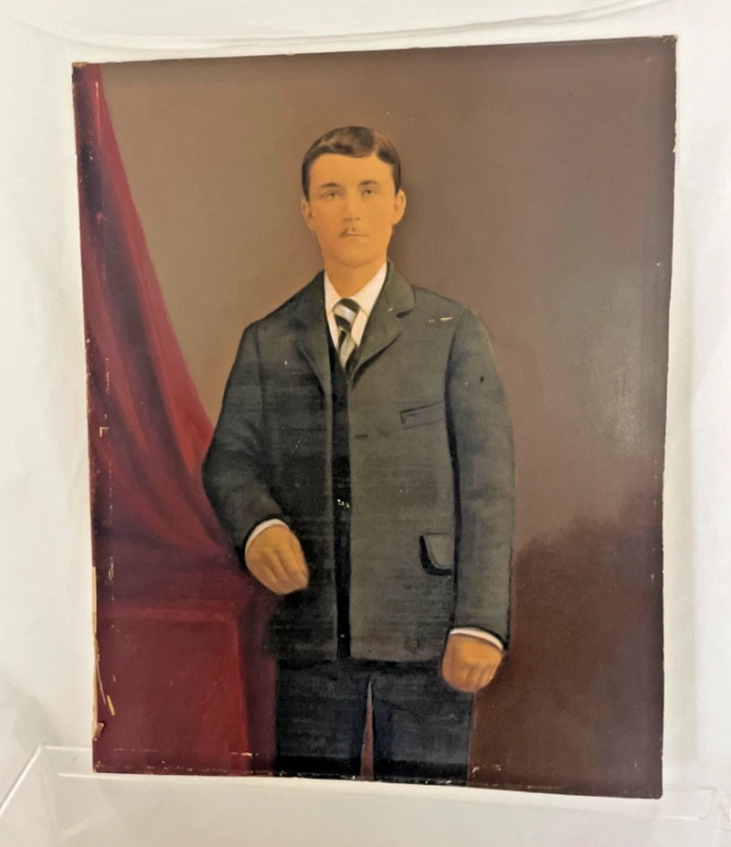 Antique Overpainted Photograph/ Painting on Board. 47cm x 39cm Model