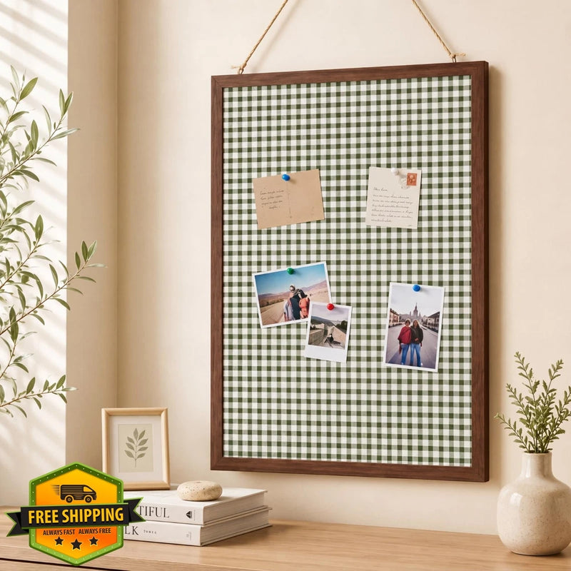 Leinuosen 17" x 23" Linen Cork Board for Walls Decorative Green Gingham Cork ... Model