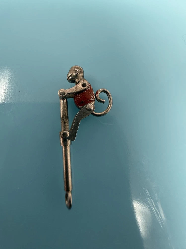 Vintage Sterling Silver Enamel Circus Monkey On Pole Charm Slides Moving 1.4g Charms