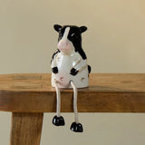 Vintage Cow Shelf Sitter Figurine Black White Holstein Rope Legs Farmhouse Model
