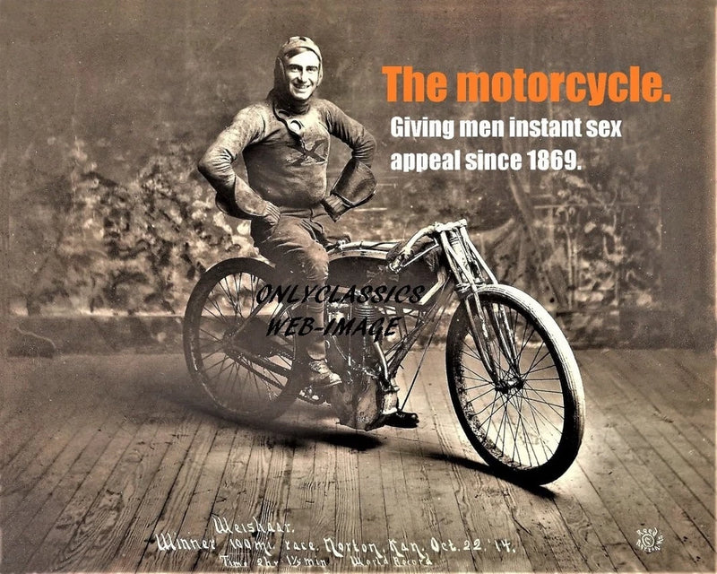 1914 BOARD TRACK MOTORCYCLE RACING 8X10 PHOTO Instant Sex Appeal HUMOR MAN CAVE Model