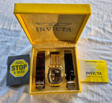 Invicta Lupah 1253 Mechanical Skeleton Gold Men's Watch Box Manual Extra Bands Model