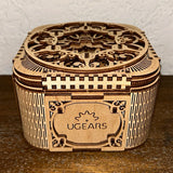 UGEARS Wooden Mechanical Puzzle Box Model Kit, Brown Wood 1:1, Pre-Built 17+ Model