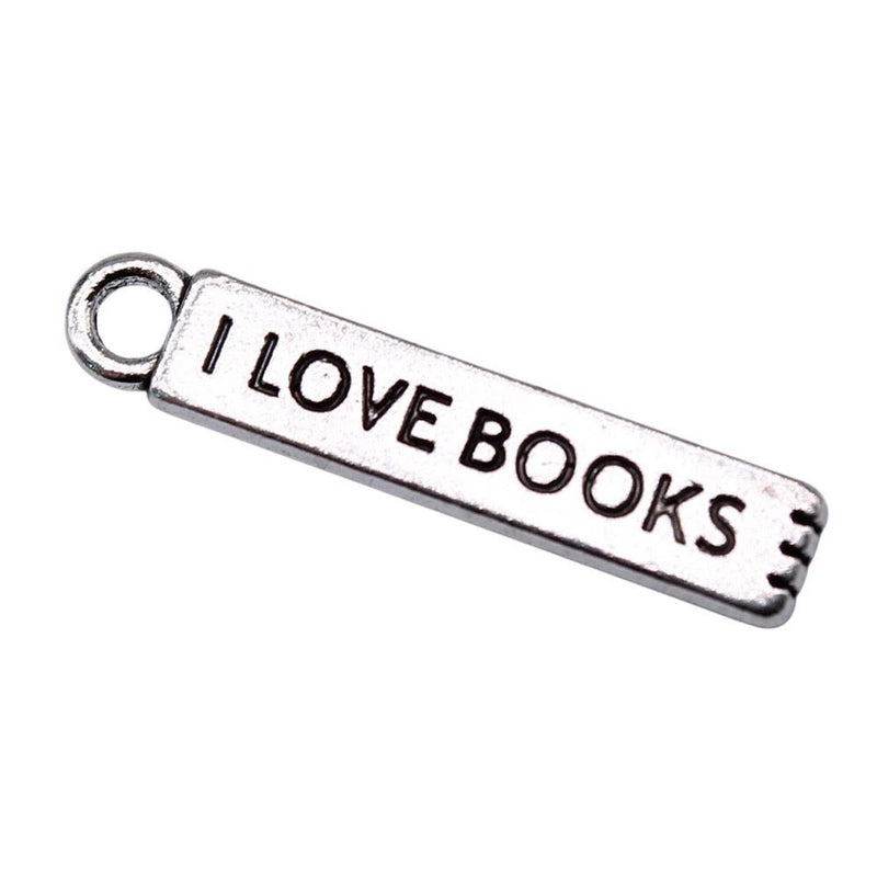 Multicolor 100 Pcs Tibetan Silver I Love Books Charms Pendant 27x5MM Diy C15429 Charms