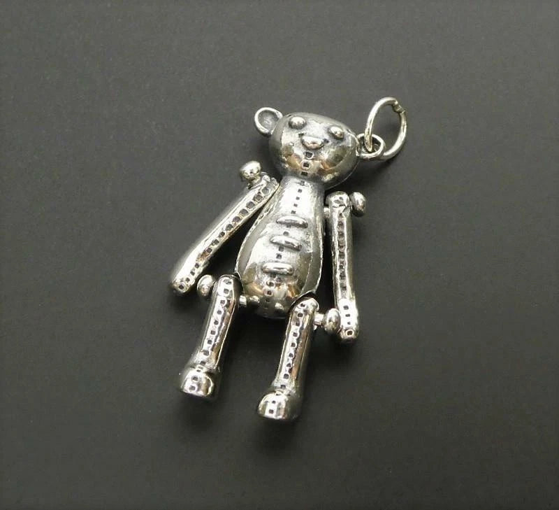 Adorable Sterling Silver Ragdoll Style Teddy Bear Small Charm Pendant Movable! Charms