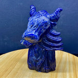 1.63LB Hand?Carved Natural Blue Sodalite Bull Figurine, Crystal Ox Sculpture Model