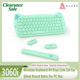 AJAZZ 3060i Wireless Keyboard 84 Keys Cute Cat Ear Silent Round Retro For PC Mac Model