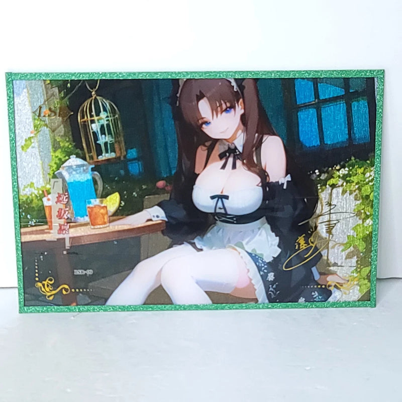 Rin Tohsaka Waifu Card Anime Green Glitter Girl Wall Art Oversized Board A5 Model