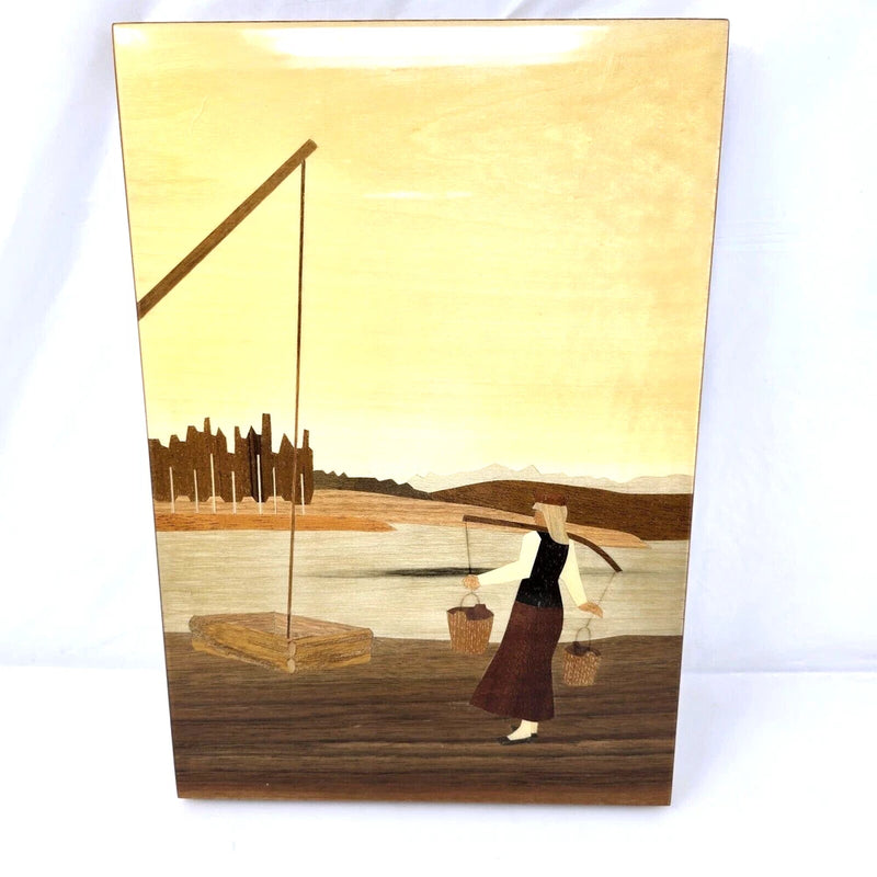 RIGA Wooden Marquetry Picture  13" x 9" Made USSR Artihul Heavy 20mm Thick Board Model