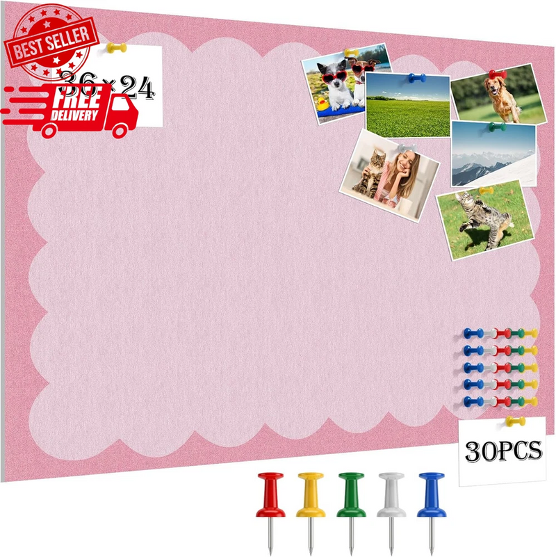 Scalloped Felt Bulletin Board 36" X 24" Pin Board for Wall, Pink FREE SHIPPING Model
